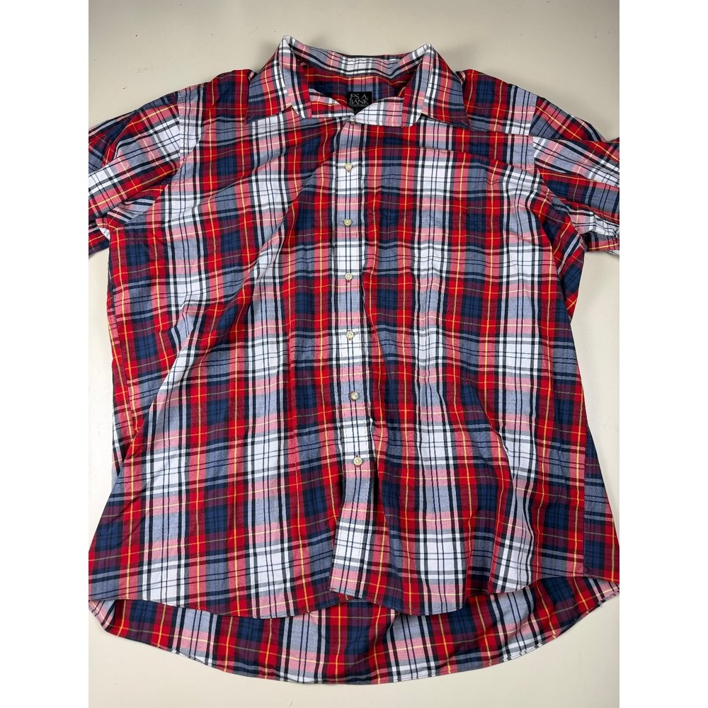 JOS. A. BANK Casual Button-Down Shirt Men's Red Blue XXL Cotton Plaid